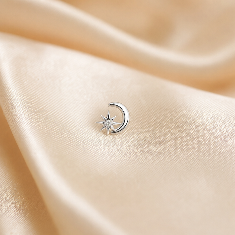 Silberner Mond-und-Stern-Charm für Permanent Jewelry